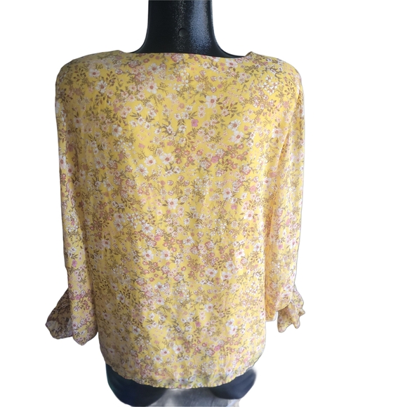 1 State Floral Yellow Long Sleeve V Neck  Blouse L - Picture 5 of 6